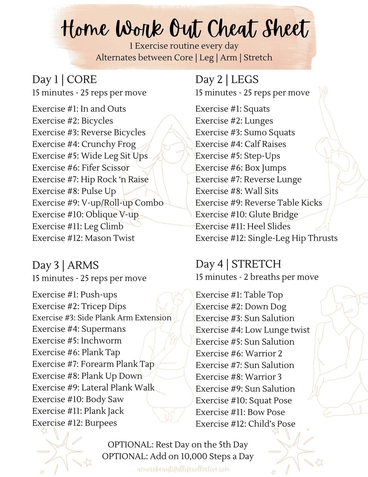 Home Workout Cheat Sheet | 4 Workouts for Busy Moms