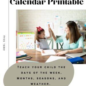 Printable Monthly Calendar for Kids | Homeschoolers, Preschoolers, Primary School | Learn the days, months, seasons, and weather