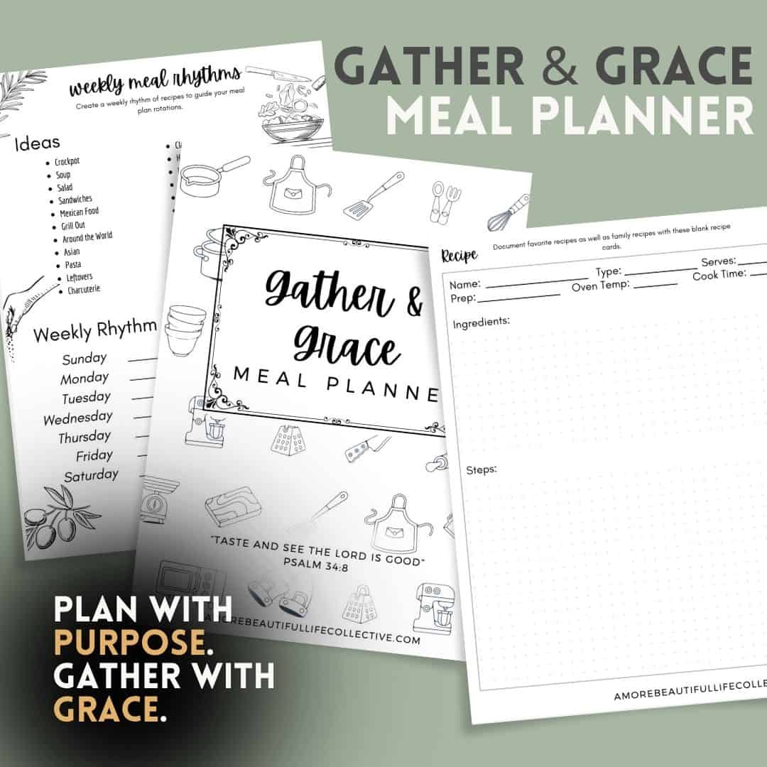 Gather & Grace Meal Planner | Printable Meal Planning Binder for Families | Weekly Meal Planner | Christian Kitchen Organization Notebook
