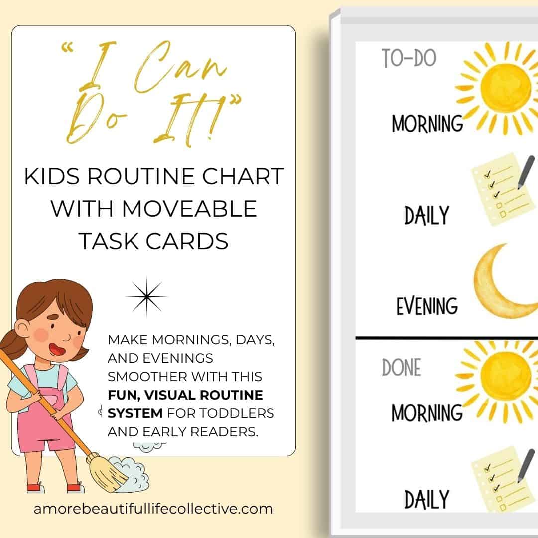 “I Can Do It!" Printable Kids Routine Chart with Moveable Task Cards (Preschool & Toddler Visual Schedule Printable)