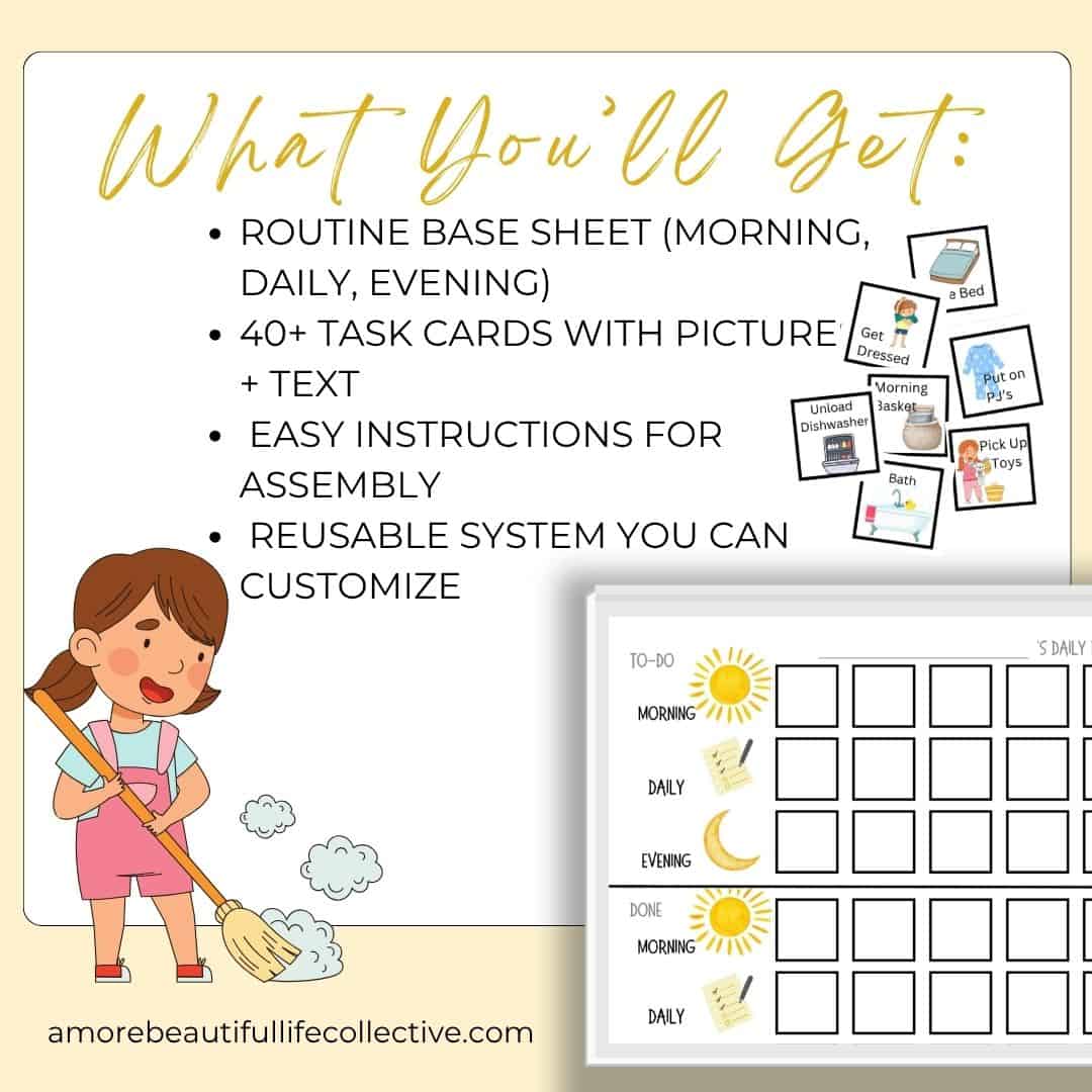 “I Can Do It!" Printable Kids Routine Chart with Moveable Task Cards (Preschool & Toddler Visual Schedule Printable) - Image 2