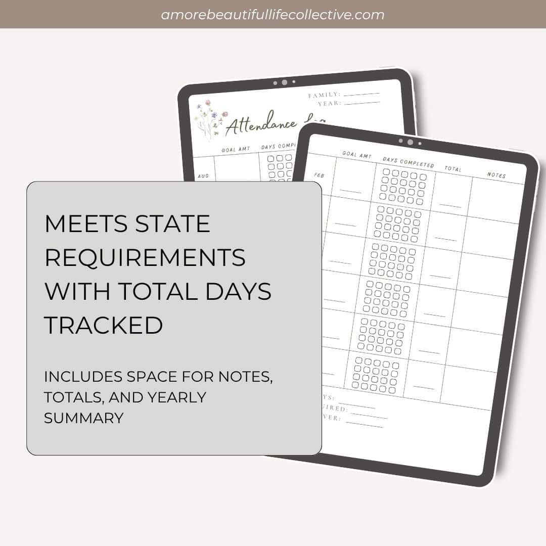 Homeschool Attendance Tracker | Printable PDF with Yearly Checklists & Grid Logs (January + August Start) - Image 3