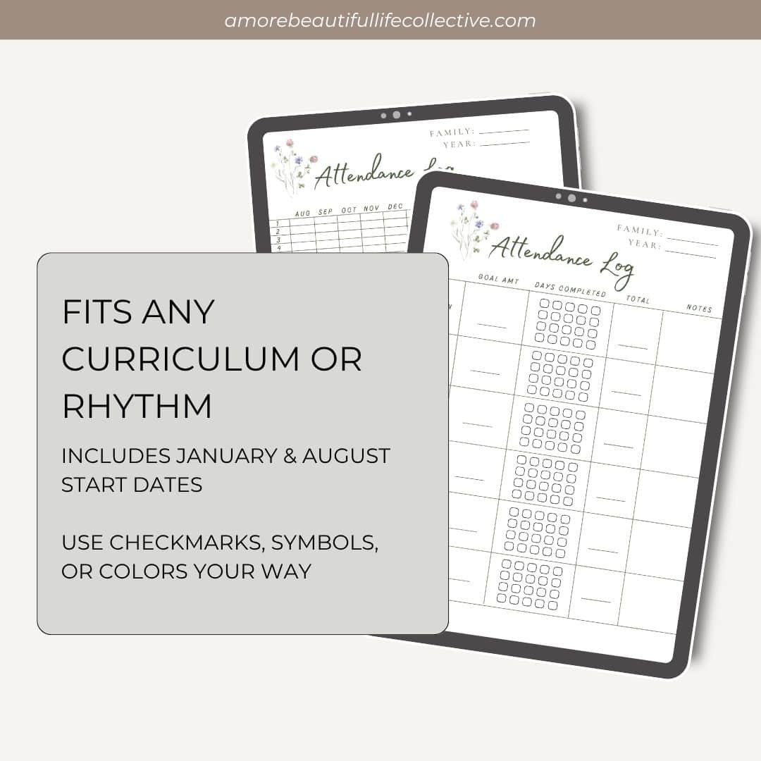 Homeschool Attendance Tracker | Printable PDF with Yearly Checklists & Grid Logs (January + August Start) - Image 4