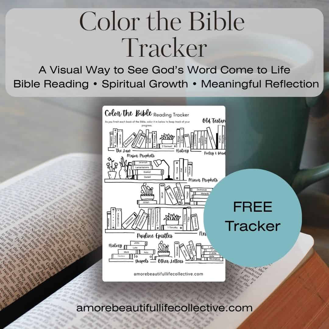 Color the Bible Tracker Printable – Bible Reading Tracker with Chapter Checklist & Illustrated Bookshelf (Portrait + Landscape Formats)